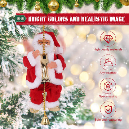 Gfilay Climbing Santa with Music, Christmas Tree Pendant Ornament Novelty Climbing Santa Claus on Rope, Holiday Decoration, Great Gift