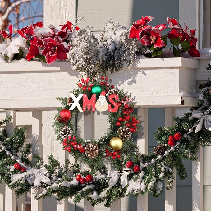Zeyune Christmas DIY Green Wreath 14 Inch Artificial Christmas Wreaths Faux Plain Wreaths for Decorating Front Door Window Room Farmhouse Xmas Party Indoor Outdoor(Fresh,8 Pcs)