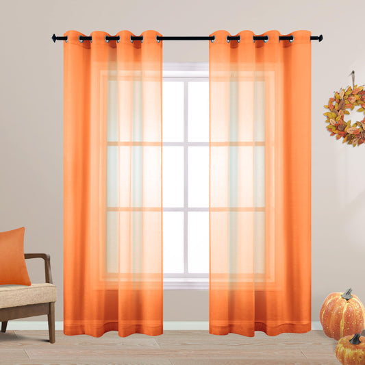 Halloween Curtains for Living Room,Bright Pumpkin Orange Color Sheer Fall Curtains for Bedroom Dining Room 84 Inches Long 2 Panels Set