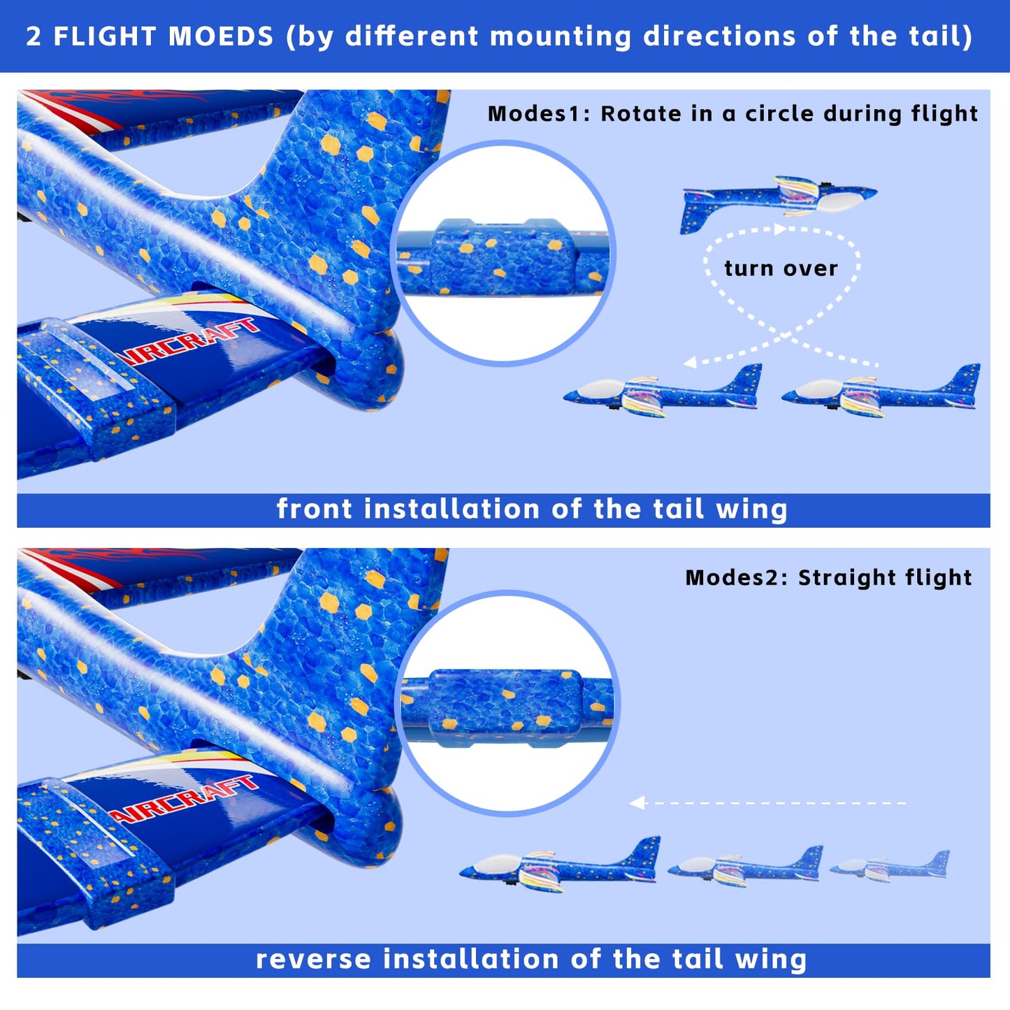 Doloowee 3 Pack Airplane Launcher Toys, 12.6 Inch LED Foam Glider Airplane Catapult, 2 Flight Modes, Outdoor Sports Flying Toys 4 5 6 7 8 9 10 11 12 Years Old Boys Girls Birthday Gifts (Blue)