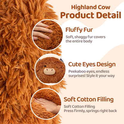 Mewaii Weighted Highland Cow Plush,4.0Lbs Weighted Stuffed Animal Pillow for Kids, Soft Weighted Anxiety Plush Toy Birthday Gifts for Women Girls and Females (23 inch)