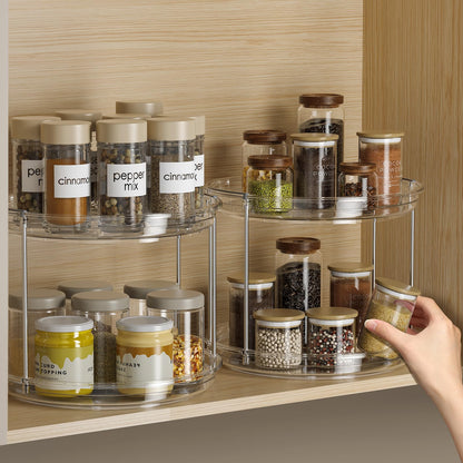 LAMU 2 Tier Lazy Susan Turntable Organizer 9.25'' Rotating Spice Rack Organization for Cabinet, Kitchen, Pantry, Countertop, Bathroom, Vanity, Medicine Cabinet Organizer, Clear
