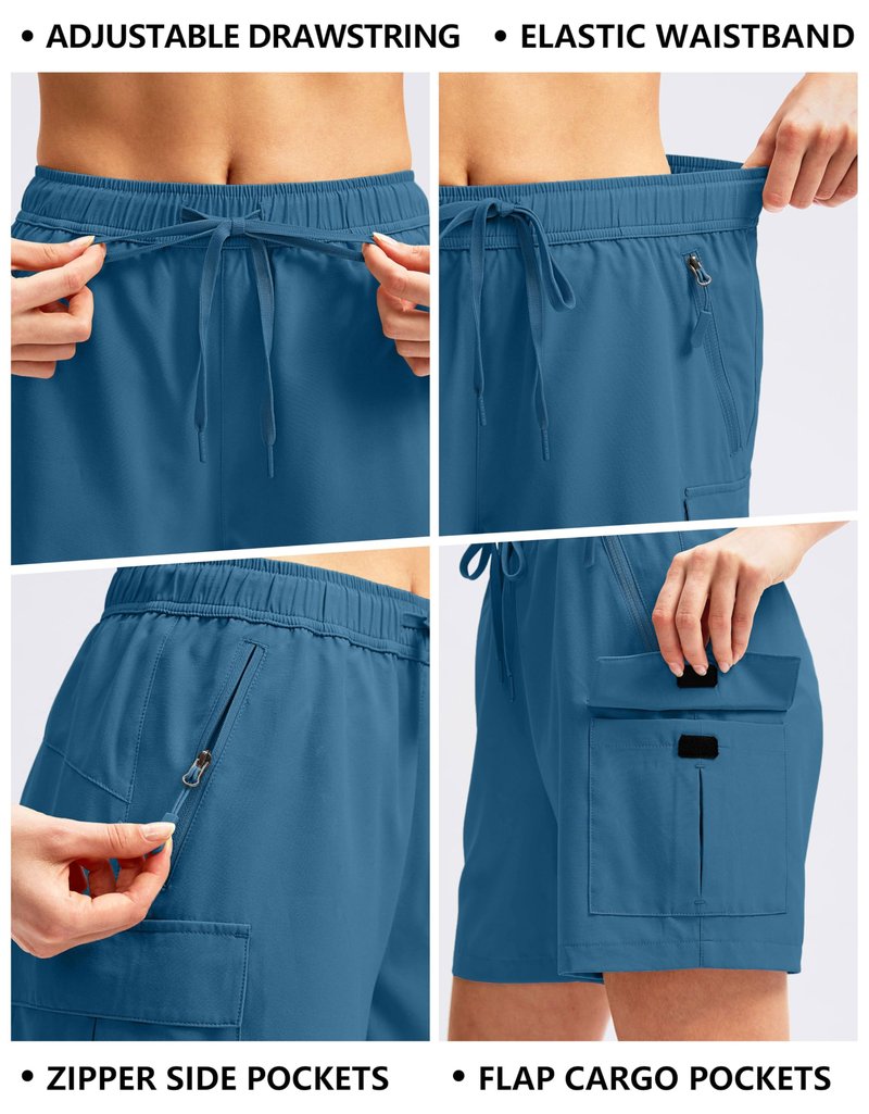 SANTINY Women's 5''/ 7''/9'' Hiking Cargo Shorts Quick Dry Lightweight Summer Shorts for Women Athletic Golf Zipper Pockets(Blue_S)