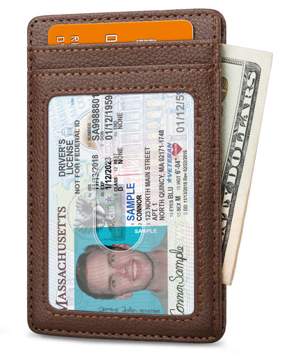 Buffway Mens Slim Wallet, Minimalist Thin Front Pocket Leather Credit Card Holder with RFID Blocking for Work Travel - Chicago Coffee