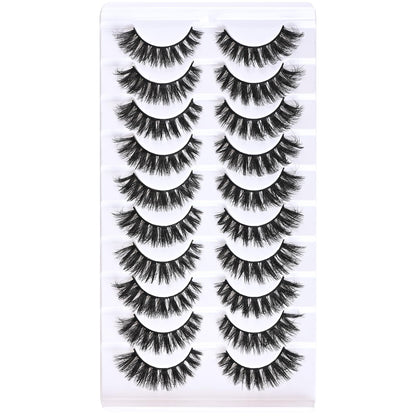 FARRED Mink Lashes Short Fluffy Eyelashes Wispy Natural Eyelash Pack Full Volume Lash Strips 10 Pairs Wispies Fake Strip Lashes Natural Look False Eye Lash Russian Looking for Everyday Makeup