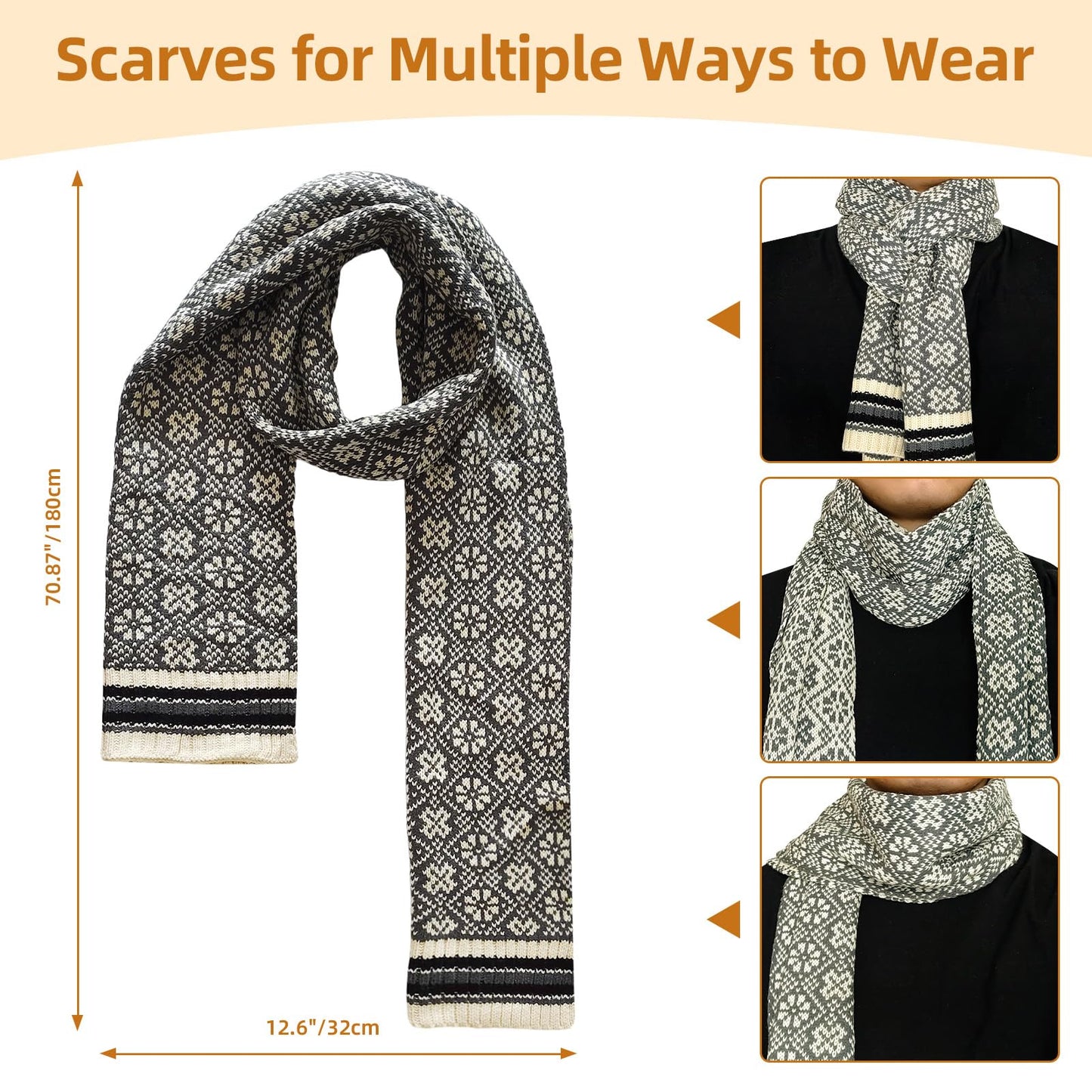 Winter Beanie Hat Long Scarf and Touchscreen Gloves for Women Fleece Lined Skull Cap Neck Scarves for Men 3Pcs