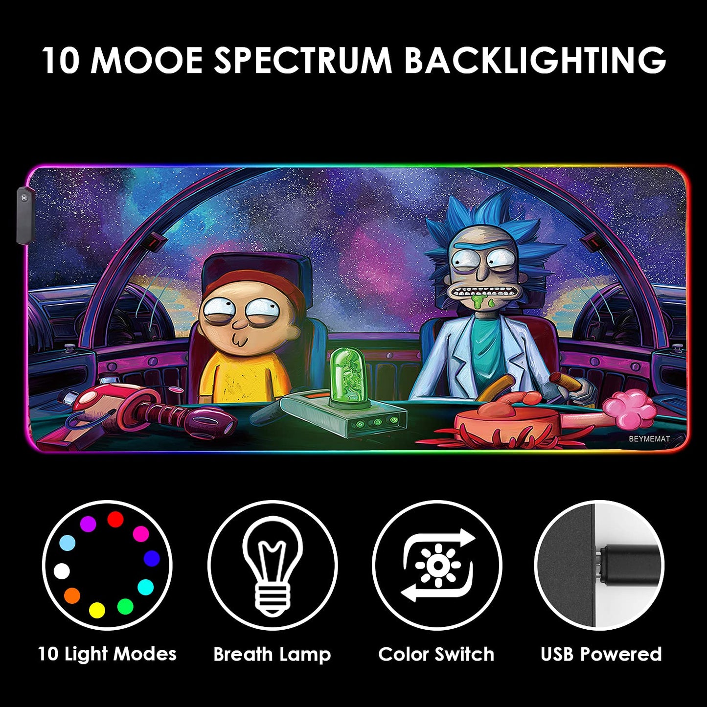 Envysun RGB Mouse Pad LED Light Gaming Mouse Pad with Rubber Base Colorful Computer Carpet Desk Mat for PC Laptop (800x300mm feidie)