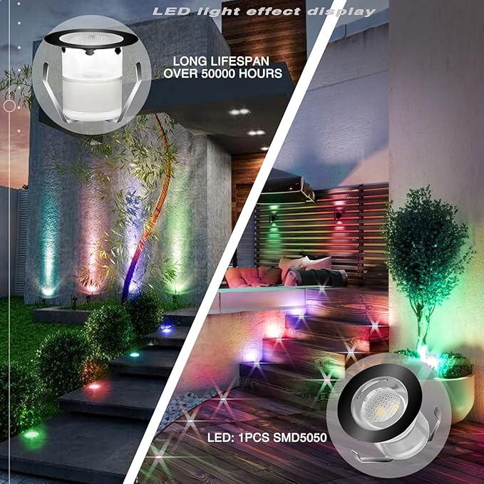 30Pcs LED Deck Light Kit 0.1W-0.3W Low Voltage RGB Outdoor Lighting 6Lm IP67 Waterproof Outdoor Black Border Step Stairs Garden Yard Patio Landscape Decor Lighting(RGB, 30pcs)