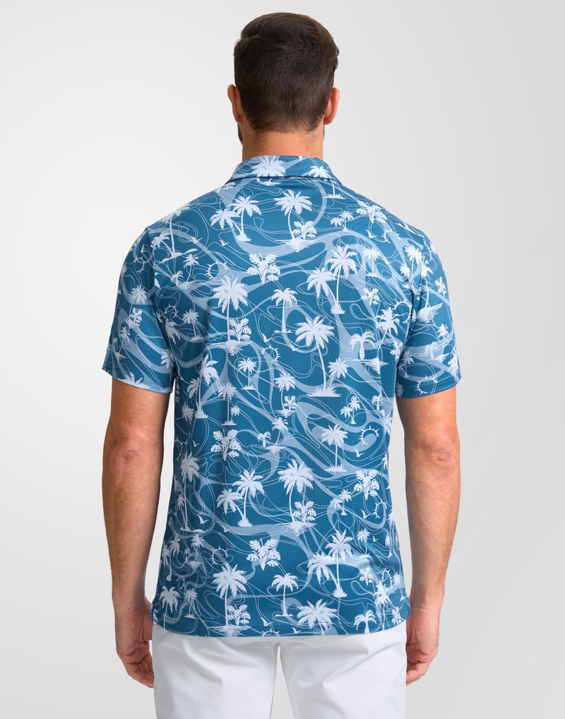 Obla Mens Golf Polo Shirts Short Sleeve Dry Fit Casual Print Collared Golf Shirts Wicking for Men(Blue Coconut Beach_4XL)