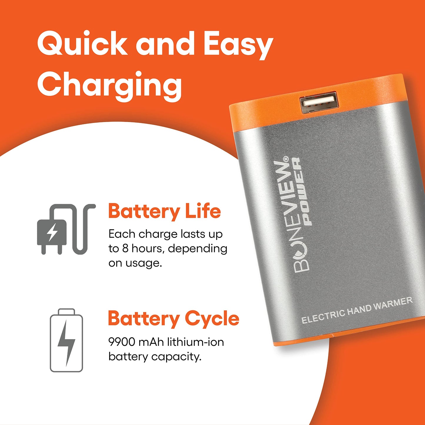 BoneView Electric Hand Warmer Emergency Power Bank with Flashlight - Portable Rechargeable 9900-mAh Battery Pack, Fast Heating Over 8 Hr, Hunting, Fishing, Survival, Camping Gadgets for Men & Women