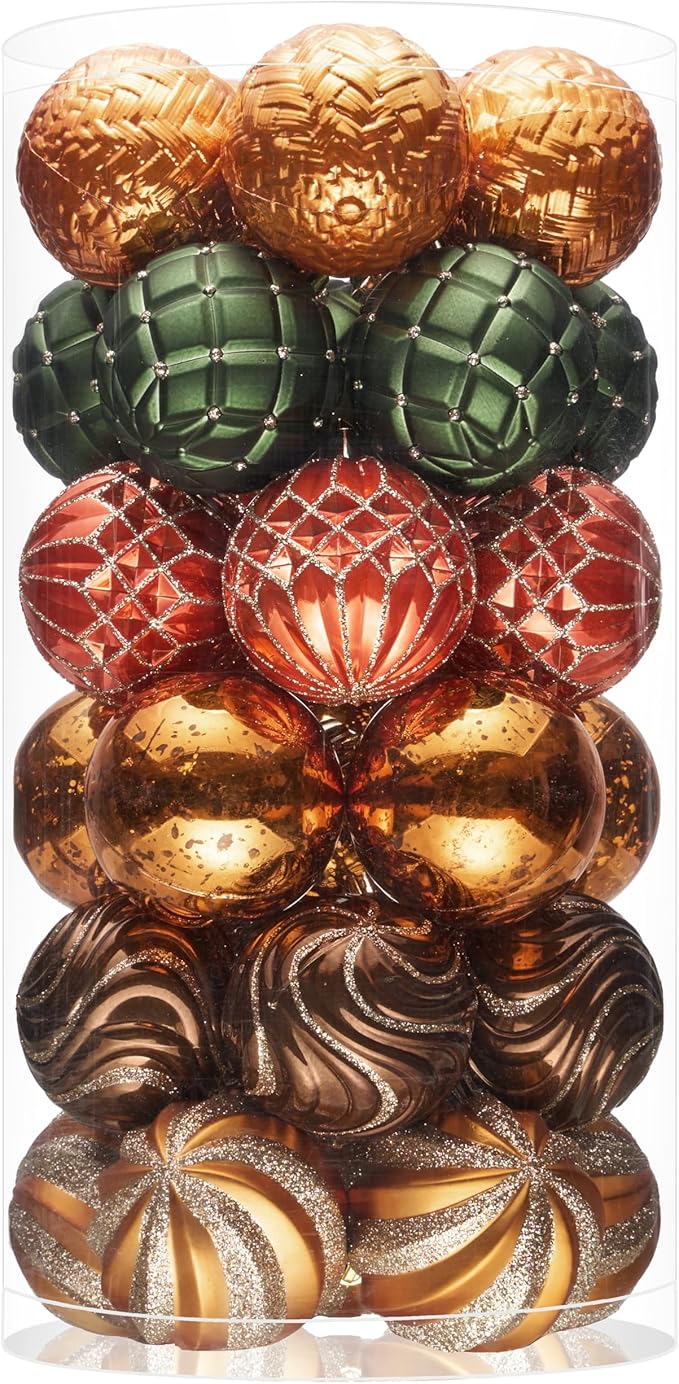 JORNOY Fall Ornaments for Tree, Shatterproof Plastic Baubles with Lanyard, Classic Autumn Hanging Balls Set for Thanksgiving Christmas Home Decor, 2.36 inch/60mm, Orange