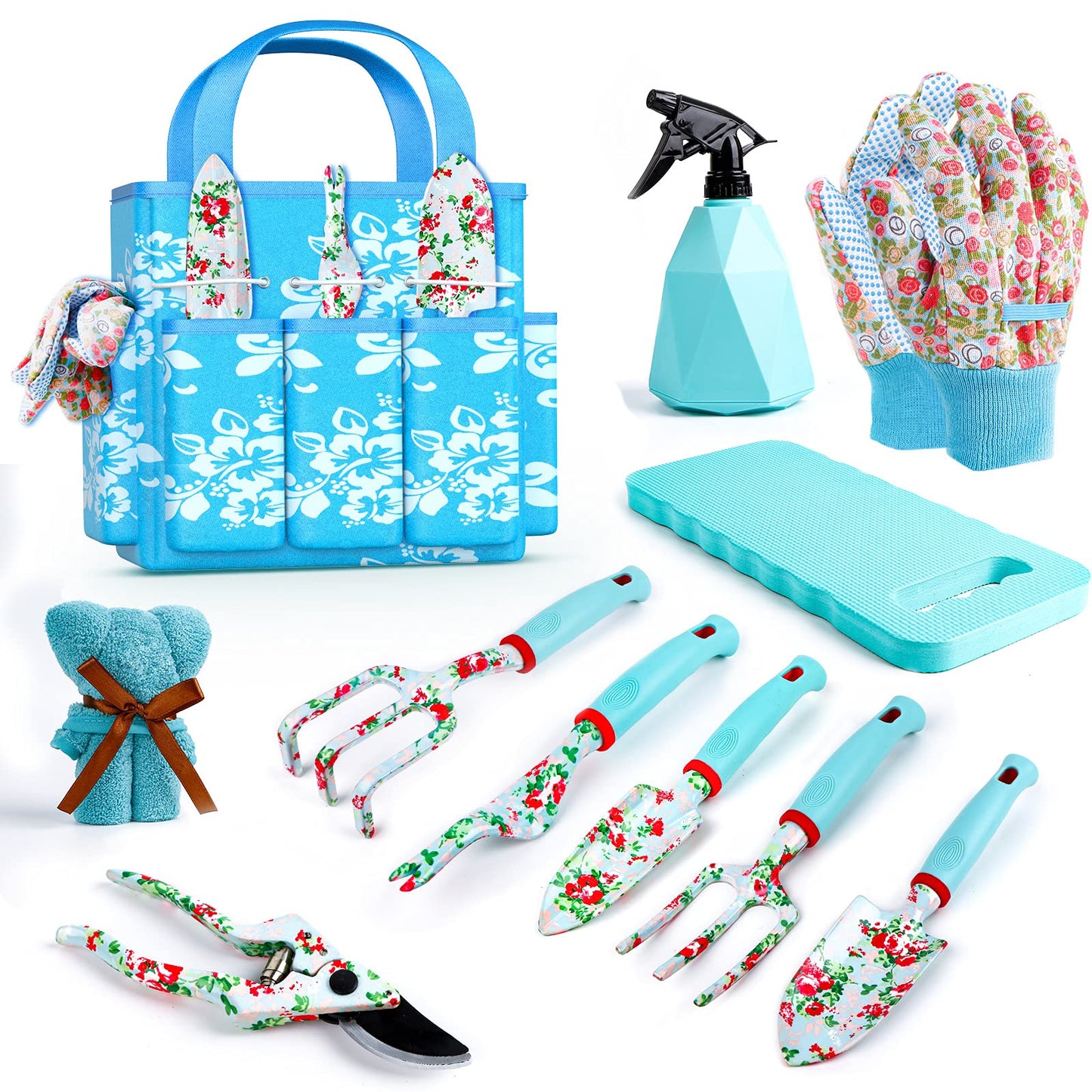 JUMPHIGH Womens Gardening Gifts Set - Floral Gardening Tools with Tote Bag - Gifts for Mom, Girlfriend or Women - Birthday, Christmas (Blue)