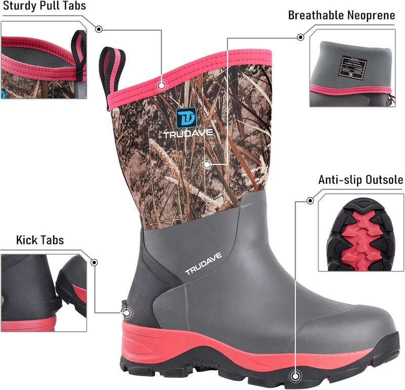 Rubber Rain Boots for Women - Neoprene Insulated, Anti-Slip Mid-Calf Waterproof | Sizes 6-11