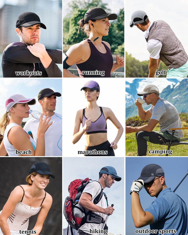 GADIEMKENSD Cooling Running Hat Quick Dry Summer Baseball Cap UPF50+ Sports Sun Caps Breathable Mesh Trucker Dad Hats Unstructured for Golf Tennis Hiking Gym Camp American Blue M/L 7-7 1/2