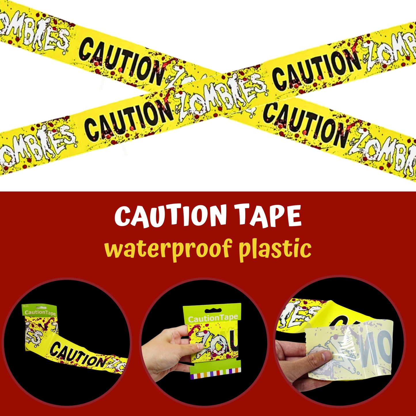 4E's Novelty 6 Warning Signs 11x14" with Caution Tape Roll 20 Feet - Halloween Zombie Party Decorations Halloween Indoor Outdoor Yard Signs Beware Danger Door Posters Haunted House Decor