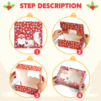JOYIN 24 PCS Christmas Foil Treats Cookie Gift Boxes (8.75" x 5.75" x 2.75") Colorful Pattern Bakery Box with Window for Xmas Holiday Birthday Party Pastries, Cupcakes, Brownies, Donuts Gift-Giving