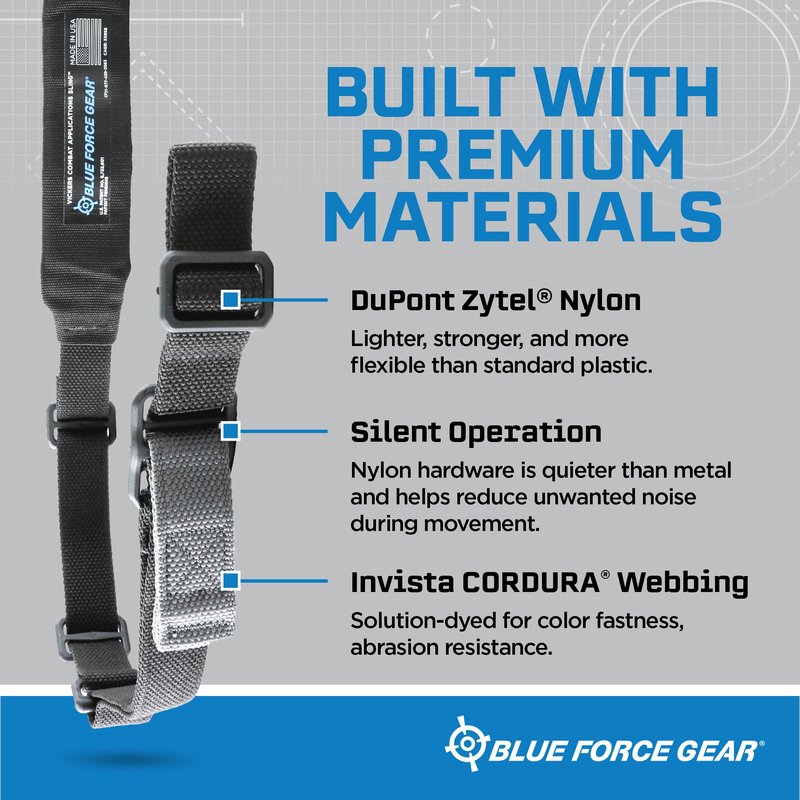 Blue Force Gear Vickers Padded Sling - 2-Point Tactical Rifle Sling - Nylon Hardware - Black