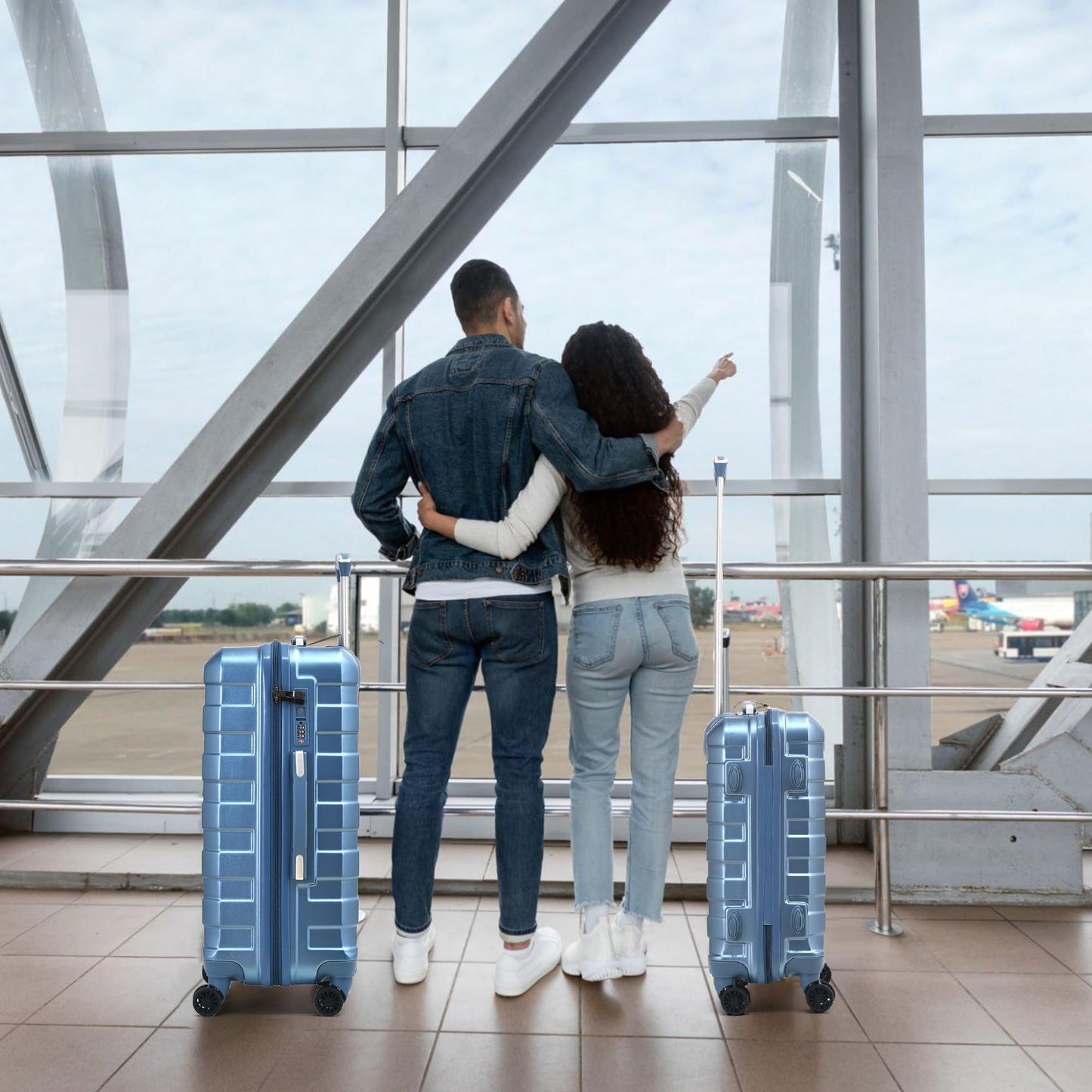 RMW Suitcase Large Medium Cabin Size | Hard Shell | Lightweight | 4 Dual Spinner Wheels | Trolley Luggage Suitcase | Hold Check in Luggage | TSA Combination Lock (Ice Blue, Medium 24")