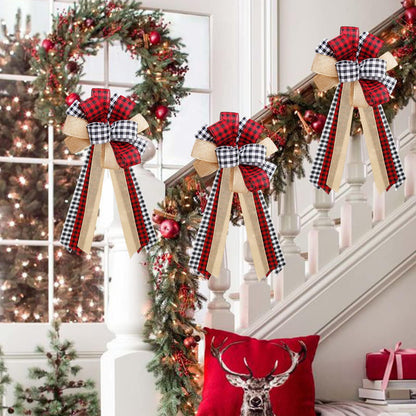 Tmflexe Christmas Bows Tree Topper Red Black White Buffalo Plaid Ornaments Handmade for Wreath Door Burlap Rustic Farmhouse Decoration (Burlap Buffalo Plaid)