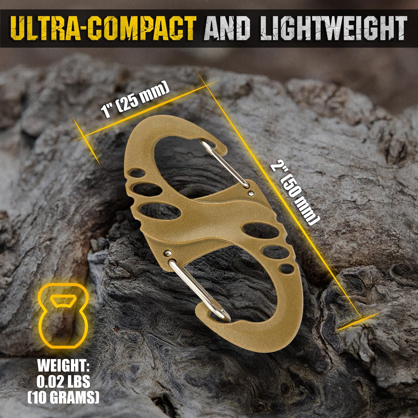 Carabiner Clip - Double Spring snap Hook- 5 Pack S-Biners - Locking Key Ring - Coyote Mini Carabiners