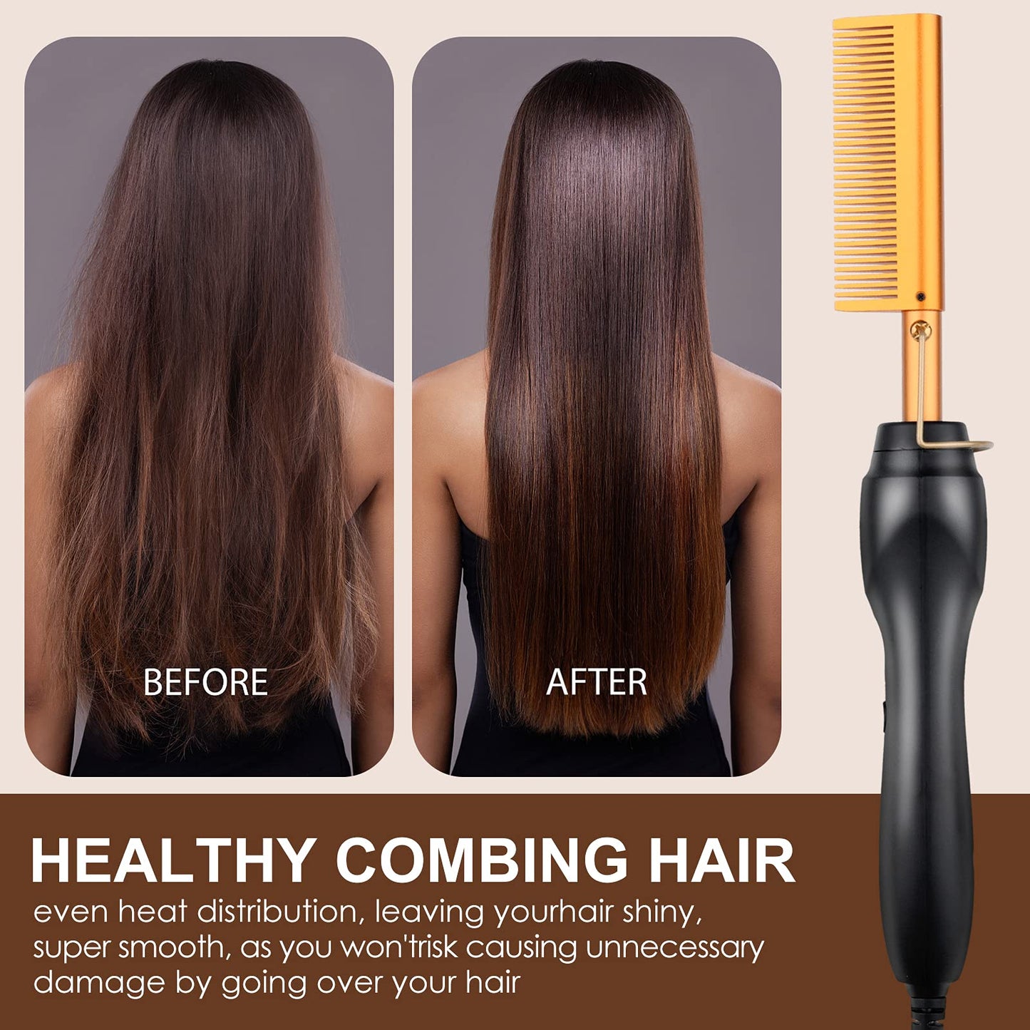 Electric Hot Comb Hair Straightener Heat Pressing Comb Curling Flat Iron Curler Hair Straightener Brush for Natural Black,Anti-Scald Beard Straightening Electric Press Comb