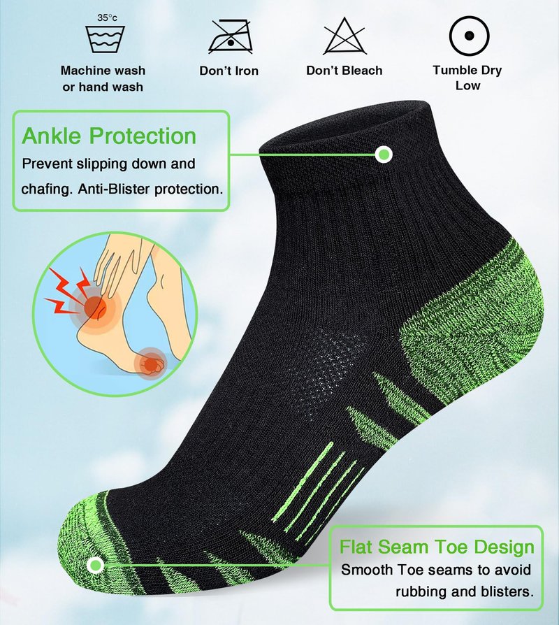 Heyoboy Womens Ankle Anti-blister Thick Cushioned Cotton Wicking Hiking Athletic Running Socks 5 Pairs