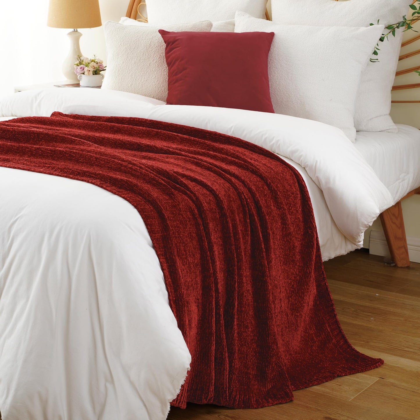 BATTILO HOME Christmas Red Throw Blanket for Couch, Chenille Knit Blanket for Sofa, Chair, Christmas Decor, Super Soft Blanket, 51"x67"
