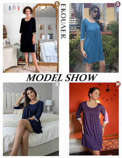 Ekouaer Women's Nightgown Loungewear Short Ultra Soft Nightshirt Sleepwear Short Sleeve Light Grey L