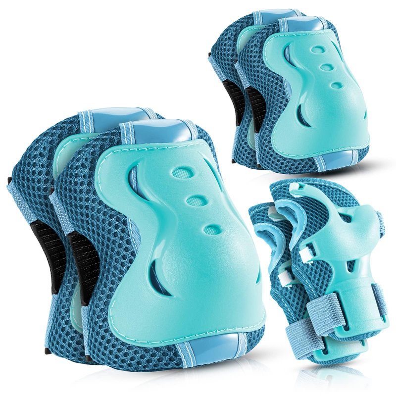 BOSONER Knee Pads for Kids Roller-Skating - Adjustable Protective Gear Set Knee Elbow Pads Wrist Guards for Bike Cycling Skateboarding Scooter Gifts 3-8 / 9-15 Years Boys Girls(Blue)