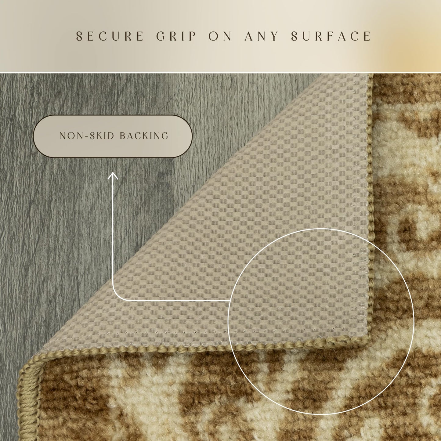 Maples Rugs Pelham Vintage Medallion Runner Rug - Made in USA - Washable, Non-Slip, Low Profile Indoor Rug for Hallway, Kitchen, and Laundry Room, 2' x 6', Khaki