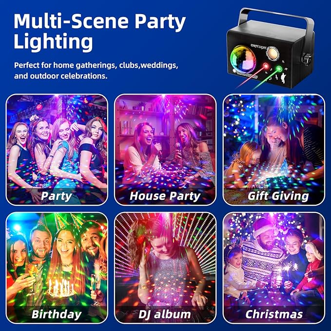 Square Party Lights, 4 Modes Sound Activated DJ Disco Light with Remote & Strobe, USB Powered Dance Stage Lights for Home Party, Birthday, Wedding, Karaoke, KTV, Bar, Club, Halloween Decor