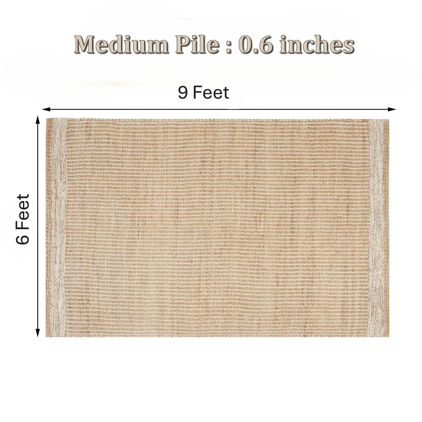 RUSVILLA 6' x 9' Jute & Wool Mini Check Area Rug with 4-Inch Border | Handwoven, Pile - 0.6"| Living Room, Dining & Bedroom Rug, Neutral Indoor Natural Farmhouse Décor (6' x 9')
