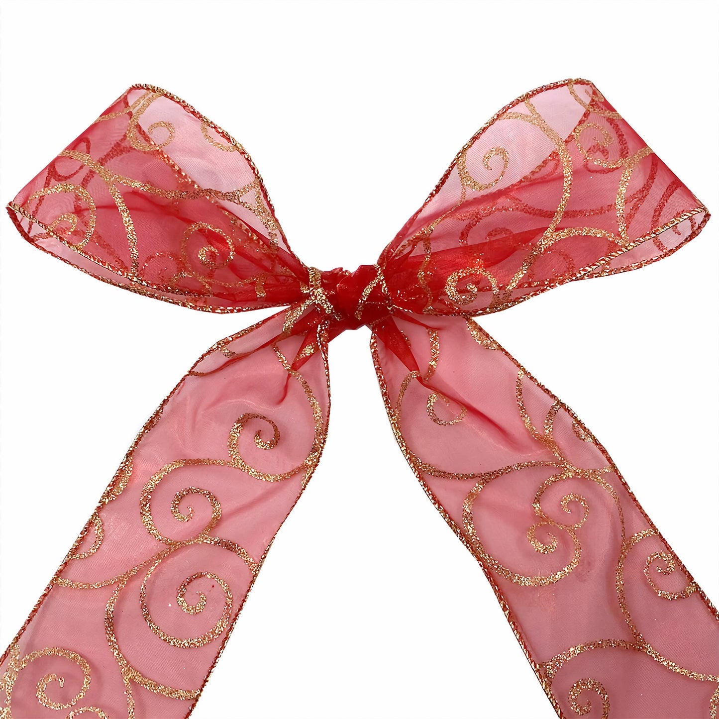 Morex Ribbon 7416.60/50-934 Swirl 2.5" X 50 YD Nylon Sheer Curling Wired Glitter Ribbon, Red/Gold, Holiday Ribbons for Crafts and Christmas Decorations, Gift Wrapping
