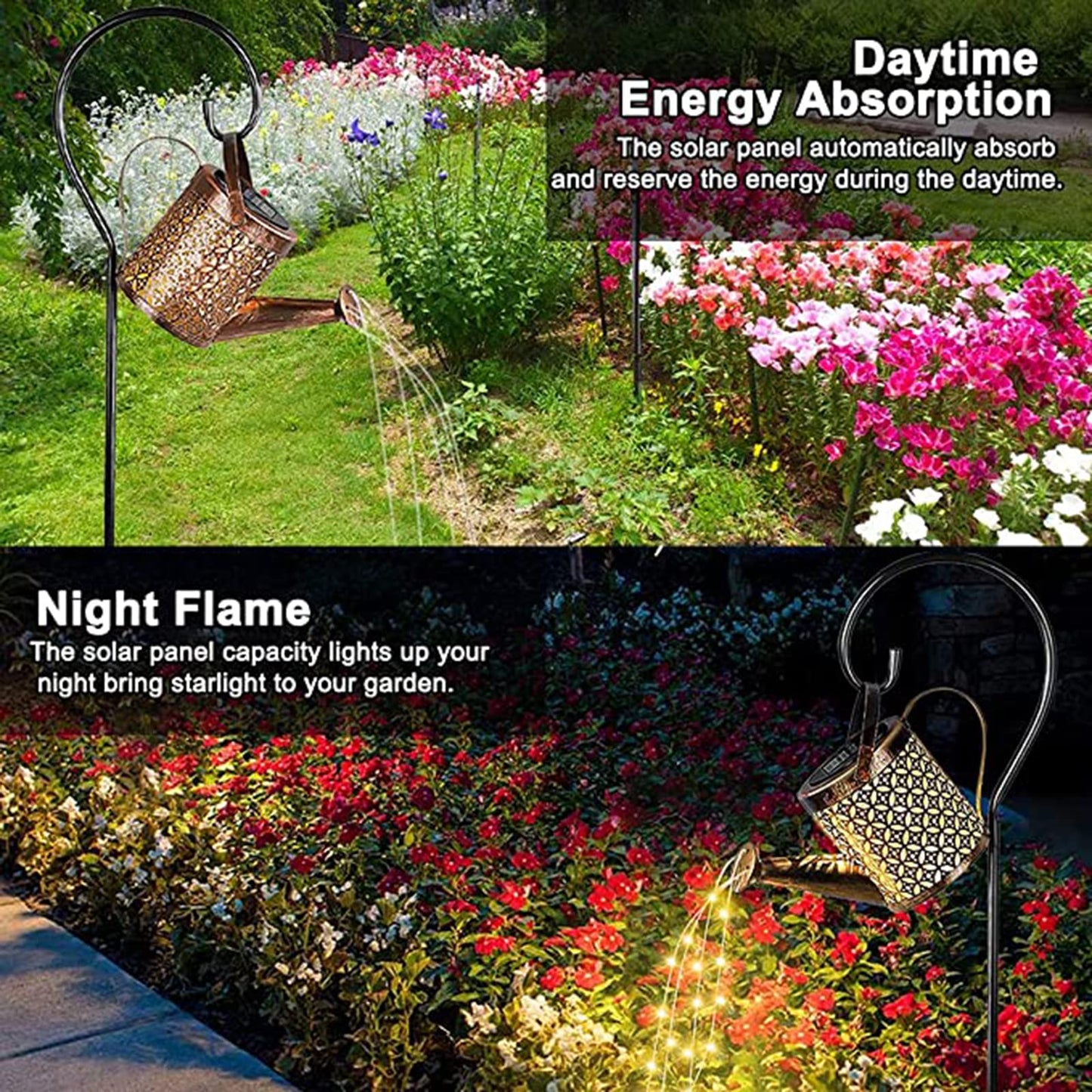 Solar Watering Can Lights, LED Solar Lantern String Light Outdoor Garden Waterproof Hollowed-Out Retro Metal Water Can Lights, for Garden Patio Yard Pathway Lantern Plant Decoration(with Bracket)