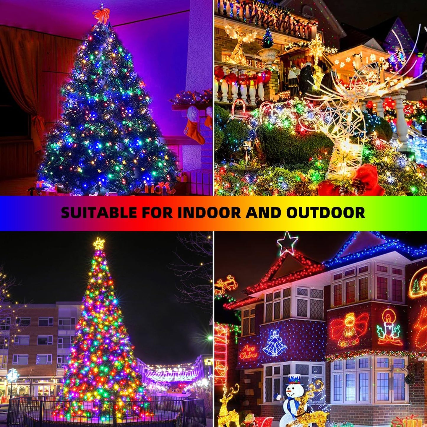 Music Motion Sensor Christmas String Lights 105ft 300 LED，Multicolour Christmas Tree Lights，End-to-End Plug In 6 Modes Christmas Lights, Waterproof for Indoor Outdoor Tree Party Yard Room Decor