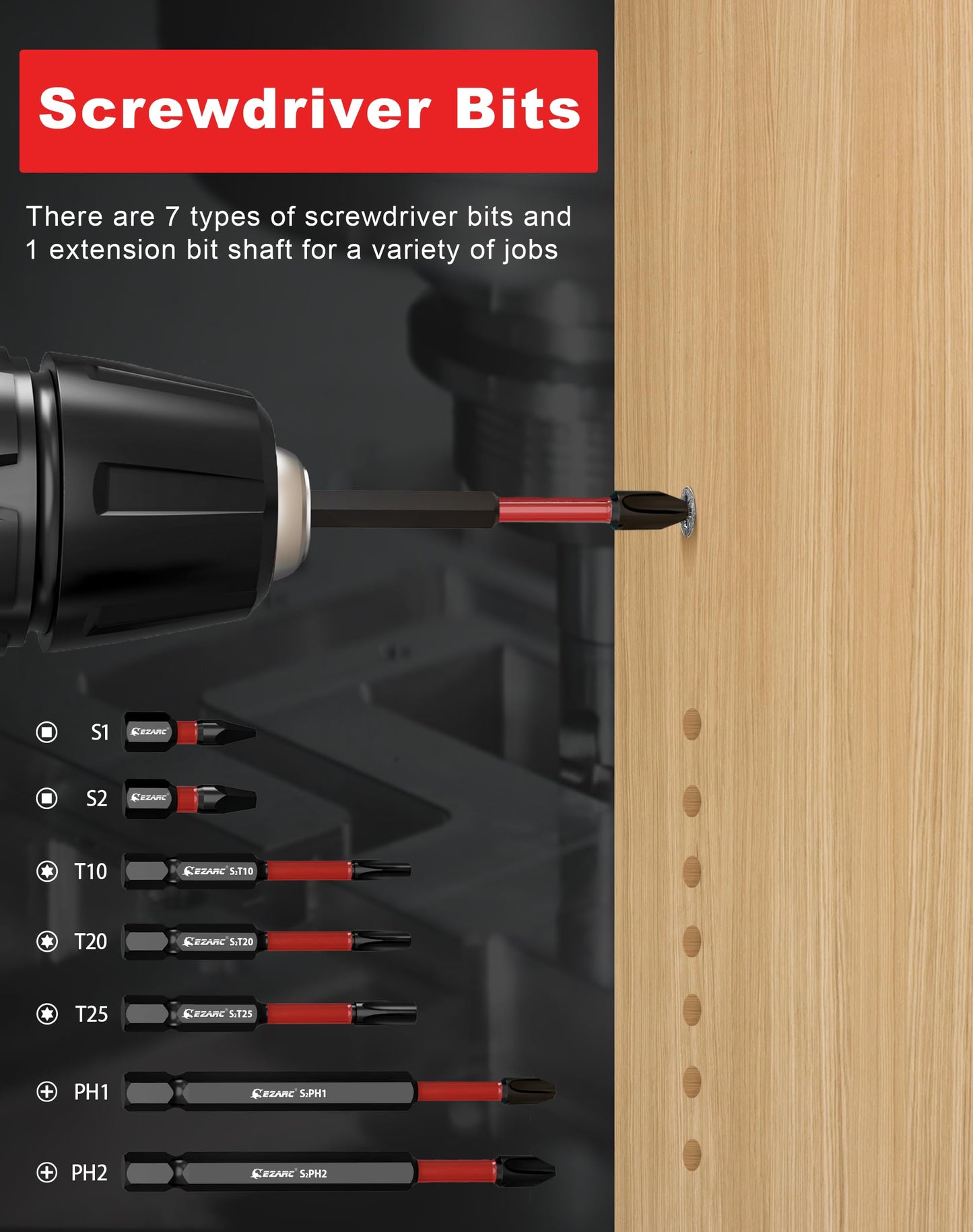 EZARC Countersink Drill Bit Set, 24 PCS Tapered Drill Bits Counter Sink Drill Bit with 6PCS Wooden Sticks 1/4" Hex Shank Quick Change for Woodworking with Storage Box