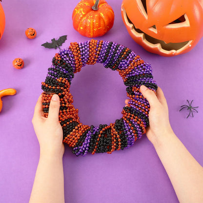 JULBEAR Bulk Halloween Beads Necklaces, 30 pcs Mardi Gras Black Orange Purple Bead Necklace for Holiday Party Favors Carnival Decorations Accessories Supplies
