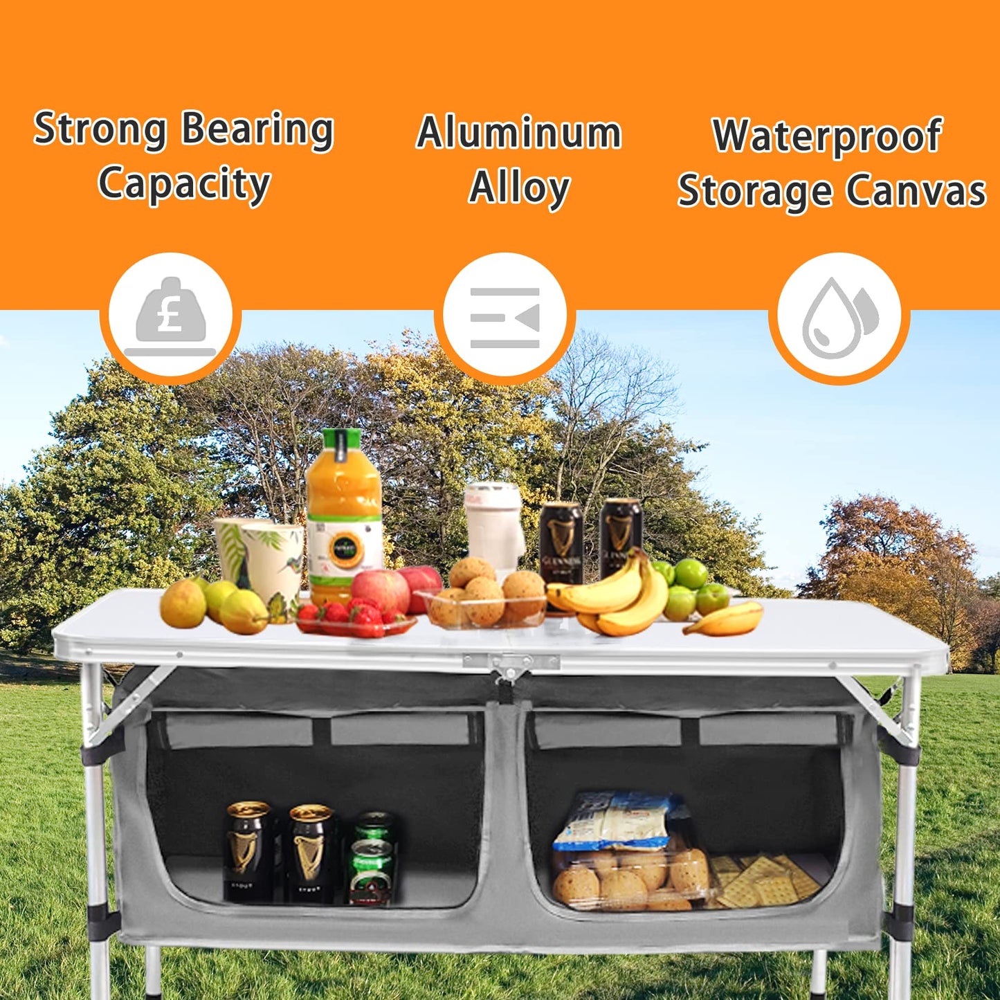 CampLand Outdoor Folding CampingTable with Aluminum Lightweight Height Adjustable with Storage Organizer Picnic Table for BBQ, Party, Camping (WhiteBig)