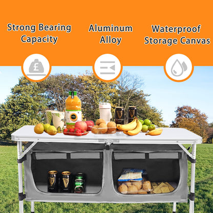 CampLand Outdoor Folding CampingTable with Aluminum Lightweight Height Adjustable with Storage Organizer Picnic Table for BBQ, Party, Camping (WhiteBig)