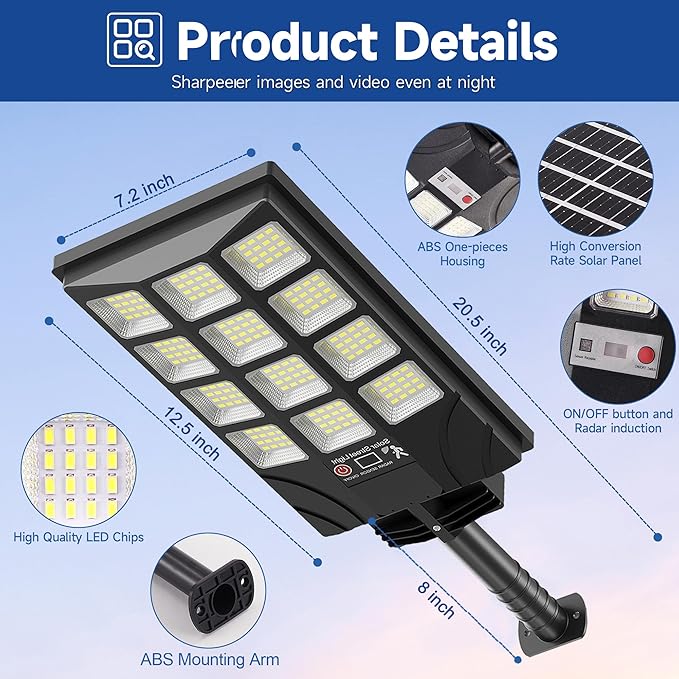 Solar Street Lights Outdoor Motion Sensor, 6500K Dusk to Dawn LED Solar Flood Light, Waterproof Security Light for Outside Garden Yard Parking Lot, 4PCS
