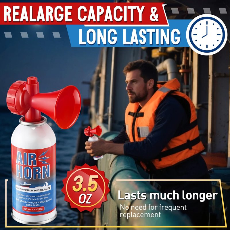 HappyAlley 1 Pack Large Air Horn for Safety 3.5oz, 122dB Very Loud Marine Air Horn for Boat, Coast Guard Approved, Great for Boat & Marine Safety, Sporting Events, Travels, Hiking (Red)