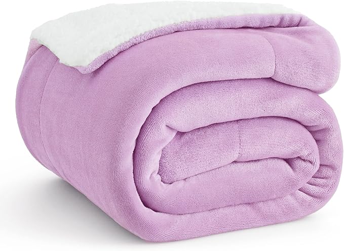 Bedsure GentleSoft Sherpa Fleece Throw Blanket Twin Size for Couch - Thick and Warm Throw for Girls, Soft Fuzzy Plush Twin Blanket for Winter, Lilac, 60x80 Inches