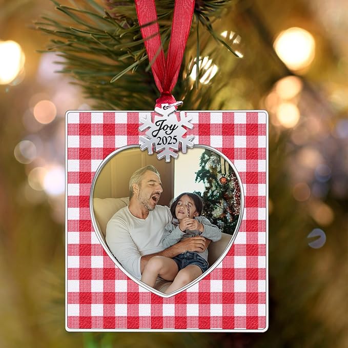 GUOER 3PCS Christmas Tree Ornaments Set Picture Frame Ornament Holiday Keepsake Gift Home Decor Christmas Decorations Xmas Gifts Pendant with 2.5” Photo Frame Insert (Red White 2025)