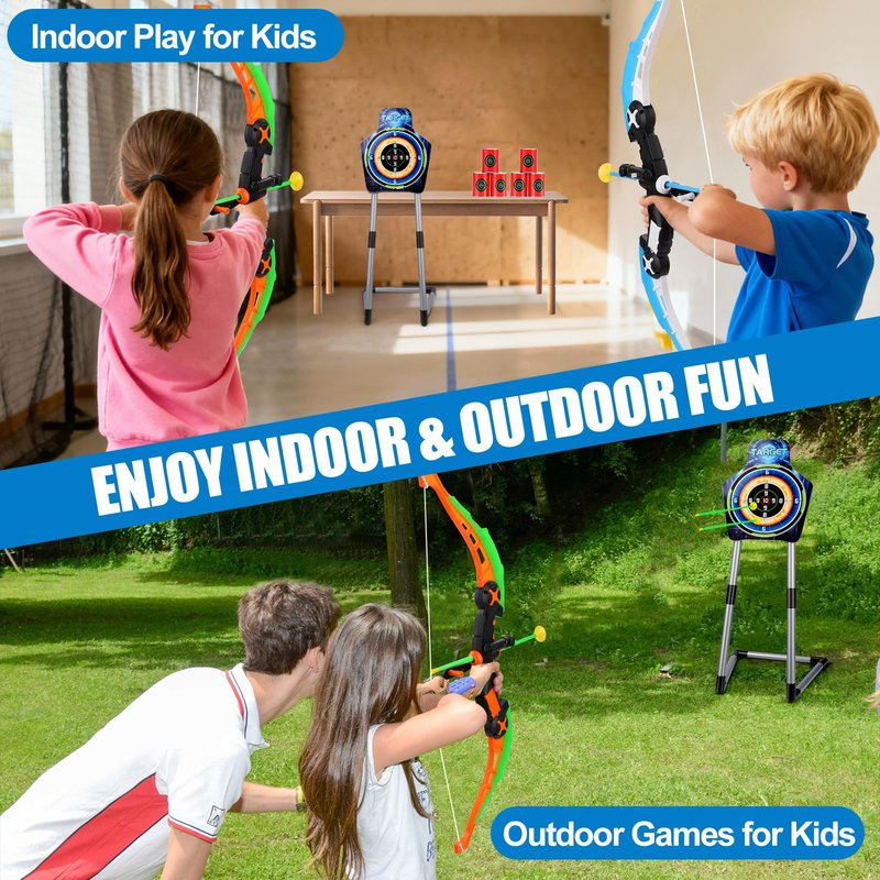 2 Pack Kids Bow and Arrow Set, LED Light Up Archery Set with 20 Suction Cup Arrows, Indoor Outdoor Sport Games for Kids Ages 4-8 8-12, Birthday Gifts Toys for 4 5 6 7 8 9 10 11 12 Year Old Boys Girls