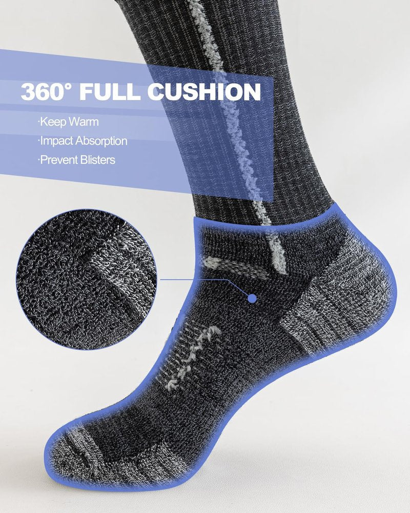 Niorasen Men's Cotton Crew Work Socks, 5 Pairs Cushioned Boot Socks, Moisture Wicking Athletic Socks for Hiking Sports Running 10-13 (Carbon Black)