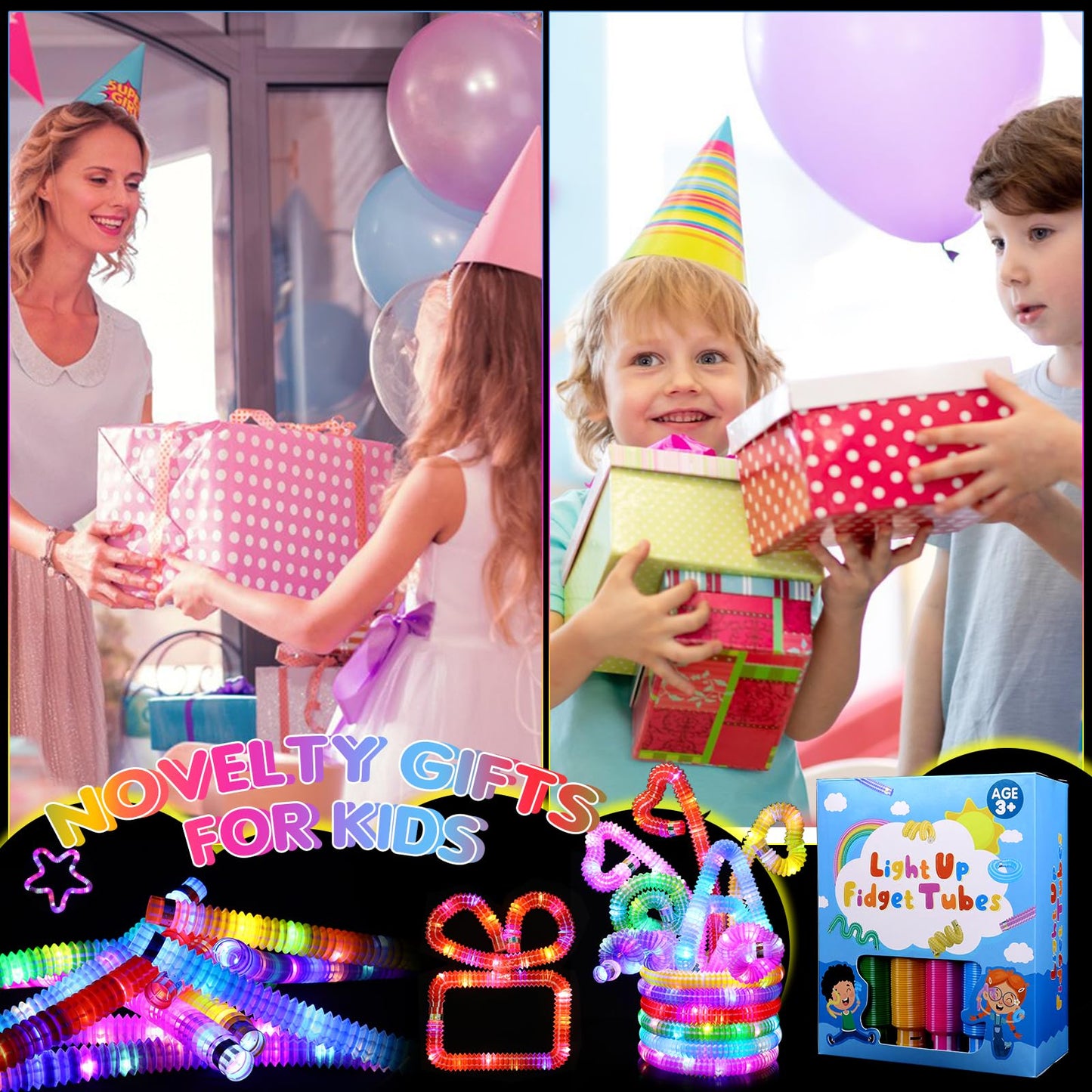 Vheex 24 Pack Glow Sticks Classroom Party Favors for Kids 4-8 8-12, Halloween Goodie Bags Stuffers Light Up Sensory Pop Tubes, Glow Necklaces Bracelets Party Supplies, 2025 Birthday Return Gifts