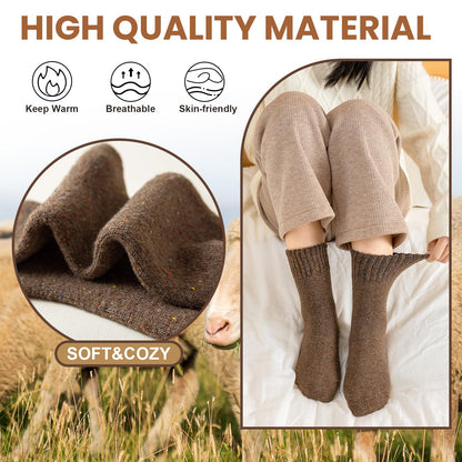 Pleneal Wool Socks for Women - 5 Pairs Womens Winter Wool Socks, Warm Winter Sock for Women Men Vintage Crew Sock Casual