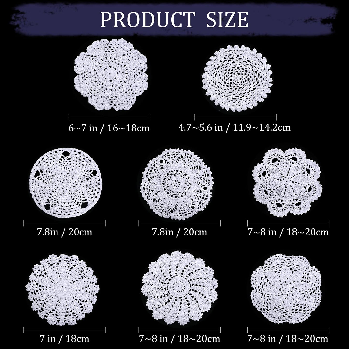 Chuangdi 8 Pieces 6 to 8 Inch Crochet White Lace Doilies for Tables Handmade Round Lace Placemat Rustic Table Coasters Decors for Kitchen Dining Room Party Dressers Dream Catcher Decoration(White)