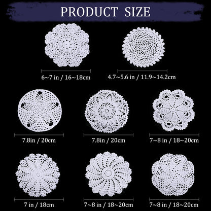 Chuangdi 8 Pieces 6 to 8 Inch Crochet White Lace Doilies for Tables Handmade Round Lace Placemat Rustic Table Coasters Decors for Kitchen Dining Room Party Dressers Dream Catcher Decoration(White)