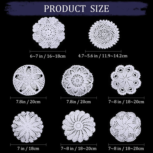 Chuangdi 8 Pieces 6 to 8 Inch Crochet White Lace Doilies for Tables Handmade Round Lace Placemat Rustic Table Coasters Decors for Kitchen Dining Room Party Dressers Dream Catcher Decoration(White)